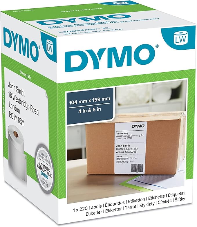 Dymo 104 mm x 159 mm LW Extra Large Shipping Labels for LabelWriter 4 XL Label Maker, Roll of 220, Authentic, Black Print on White | Address Labels - TrueDesk