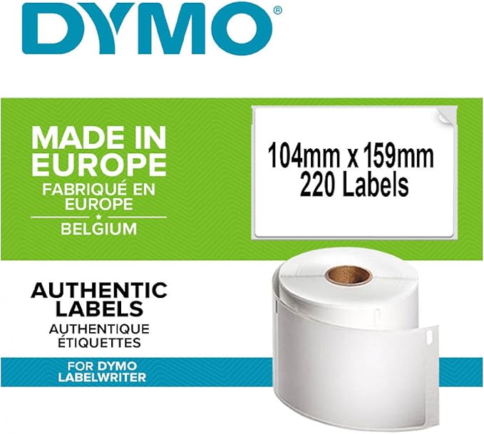 Dymo 104 mm x 159 mm LW Extra Large Shipping Labels for LabelWriter 4 XL Label Maker, Roll of 220, Authentic, Black Print on White | Address Labels - TrueDesk