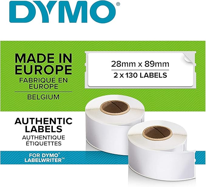 Dymo 28 mm x 89 mm LW Address Labels, 2 Roll of 130 Easy - Peel Labels, Self - Adhesive, for LabelWriter Label Makers, Authentic - Black on White | Address Labels - TrueDesk