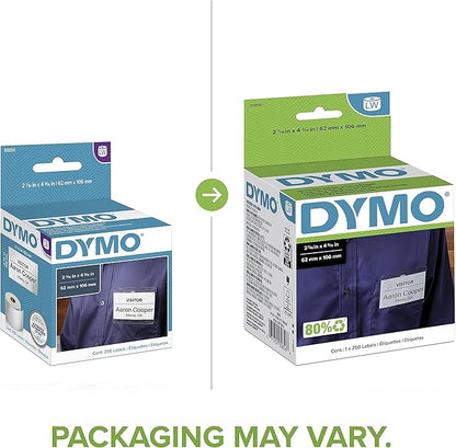 DYMO 30856 LW Non - Adhesive Name Badge Labels for LabelWriter Label Printers, White, 2 - 7/16'' x 4 - 3/16'', 1 Roll of 250 | Laser Inkjet Printer Labels - TrueDesk