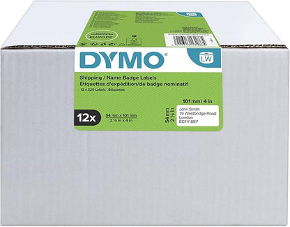 Dymo 54 mm x 101 mm LW Large Shipping Labels/Name Badges, 12 Rolls of 220 (2,640 Easy - Peel Labels), Self - Adhesive, for LabelWriter Label Makers, Authentic - Black, White | Address Labels - TrueDesk