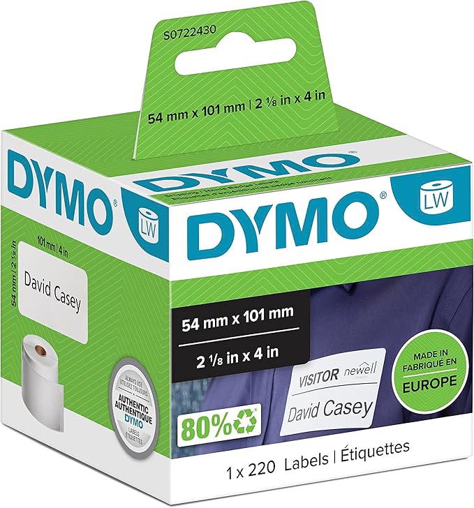 DYMO Authentic LabelWriter Large Shipping Labels/Name Badges | 54 mm x 101 mm | Self - Adhesive | Roll of 220 Easy - Peel Labels | for LabelWriter Label Makers | Made in Europe | Address Labels - TrueDesk