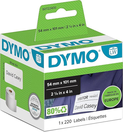 DYMO Authentic LabelWriter Large Shipping Labels/Name Badges | 54 mm x 101 mm | Self - Adhesive | Roll of 220 Easy - Peel Labels | for LabelWriter Label Makers | Made in Europe | Address Labels - TrueDesk