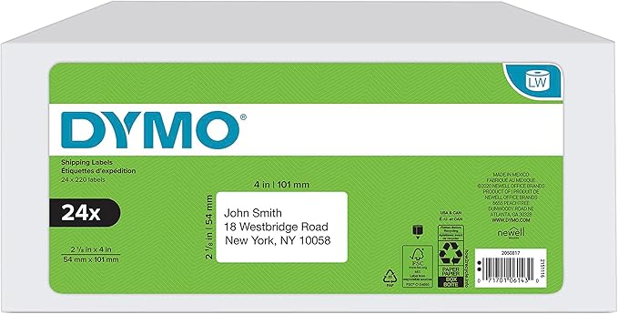 DYMO Authentic LabelWriter Standard Shipping Labels for LabelWriter Label Printers, White, 2 - 1/8'' x 4'' (30323), 24 Rolls of 220 | Address Labels - TrueDesk