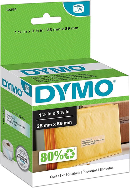 DYMO Authentic LW Clear Mailing Address Labels, DYMO Labels for LabelWriter Label Printers, 1 - 1/8" x 3 - 1/2", 1 Roll of 130 | Address Labels - TrueDesk