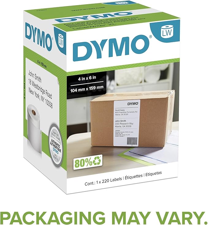 DYMO Authentic LW Extra - Large Shipping Labels DYMO Labels for LabelWriter 5XL and 4XL Label Printers Only White 4" x 6" 1 Roll of 220 | Laser Inkjet Printer Labels - TrueDesk