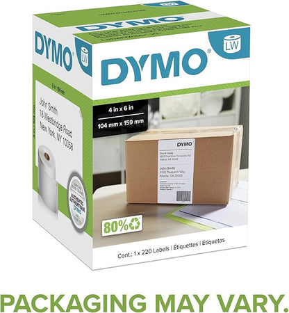 DYMO Authentic LW Extra - Large Shipping Labels DYMO Labels for LabelWriter 5XL and 4XL Label Printers Only White 4" x 6" 1 Roll of 220 | Laser Inkjet Printer Labels - TrueDesk