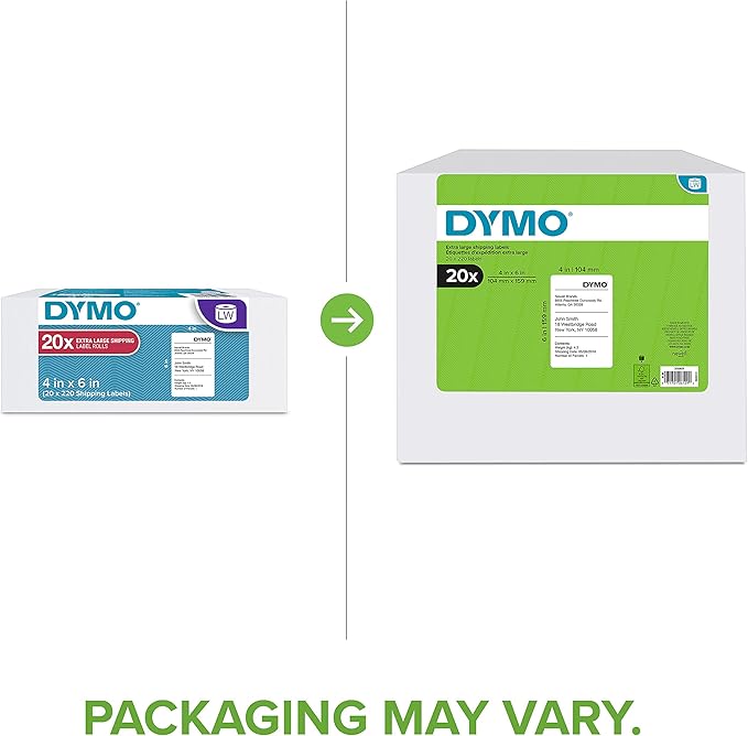 DYMO Authentic LW Extra - Large Shipping Labels for LabelWriter Label Printers, White, 4" x 6", 20 Rolls of 220 (4,400 Total) | Labeling Tapes - TrueDesk