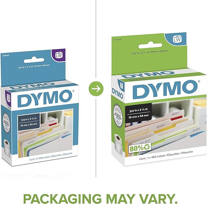 DYMO Authentic LW File Barcode Labels for LabelWriter Label Printers, White, 3/4" x 2 - 1/2", 1 Roll of 450 | All - Purpose Labels - TrueDesk