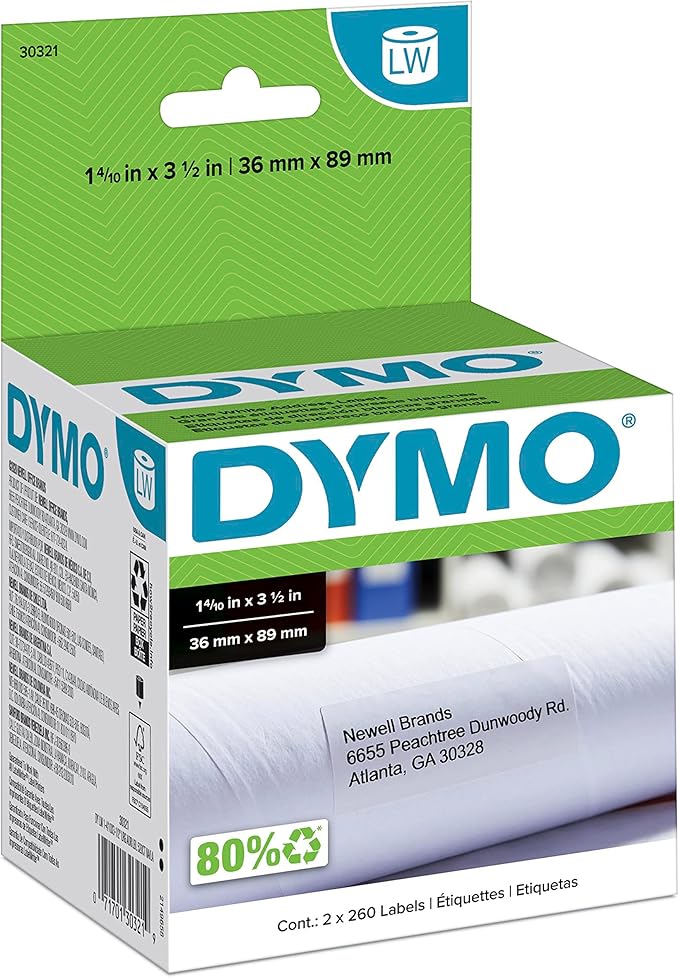 DYMO Authentic LW Large Mailing Address Labels, DYMO Labels for LabelWriter Label Printers, 1 - 4/10" x 3 - 1/2", 2 Rolls of 260 (520 Total) | Address Labels - TrueDesk