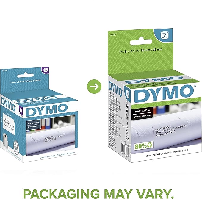 DYMO Authentic LW Large Mailing Address Labels, DYMO Labels for LabelWriter Label Printers, 1 - 4/10" x 3 - 1/2", 2 Rolls of 260 (520 Total) | Address Labels - TrueDesk