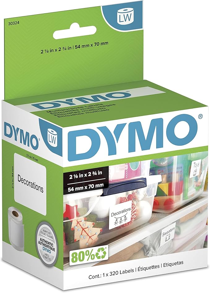 DYMO Authentic LW Large Multi - Purpose Labels, DYMO Labels for LabelWriter Label Printers, 2 - 1/8" x 2 - 3/4", 1 Roll of 320 | All - Purpose Labels - TrueDesk