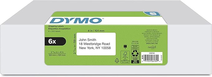 DYMO Authentic LW Large Shipping Labels DYMO Labels for LabelWriter Label Printers 2 - 5/16" x 4 Print Up to 6 - Line Addresses 6 rolls of 300 (1800 Total) | Laser Inkjet Printer Labels - TrueDesk