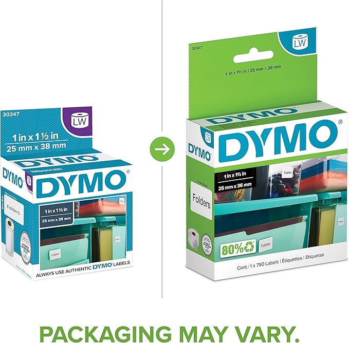 DYMO Authentic LW Library Book Spine Labels DYMO Labels for LabelWriter Printers White 1" x 1 - 1/2" 1 Roll of 750 | Laser Inkjet Printer Labels - TrueDesk
