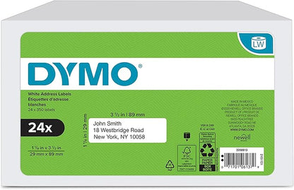 DYMO Authentic LW Mailing Address Labels DYMO Labels for LabelWriter Label Printers White 1 - 1/8" x 3 - 1/2" 24 Rolls of 350 (8400 Total) | Address Labels - TrueDesk