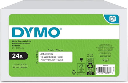 DYMO Authentic LW Mailing Address Labels DYMO Labels for LabelWriter Label Printers White 1 - 1/8" x 3 - 1/2" 48 Rolls of 350 (16800 Total), Pack of 2 | Address Labels - TrueDesk