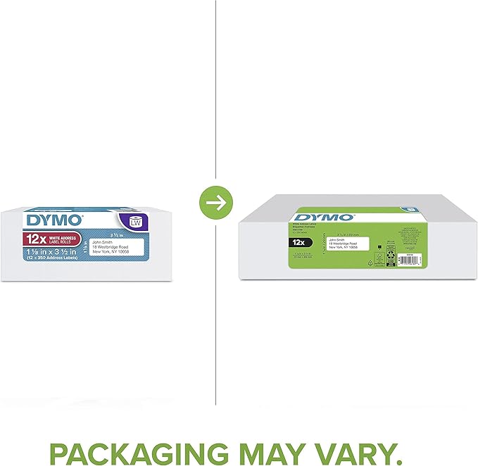 DYMO Authentic LW Mailing Address Labels for LabelWriter Label Printers, White, 1 - 1/8" x 3 - 1/2", 12 Rolls of 350 (4200 Total) | Address Labels - TrueDesk
