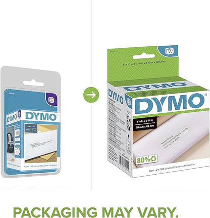 DYMO Authentic LW Mailing Address Labels for LabelWriter Label Printers, White, 1 - 1/8'' x 3 - 1/2'', 2 Rolls of 260 (30572) | Address Labels - TrueDesk