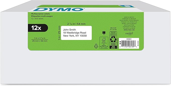 DYMO Authentic LW Multi - Purpose Labels for LabelWriter Label Printers, White, 1" x 2 - 1/8", 12 rolls of 500 (6000 Total) | All - Purpose Labels - TrueDesk