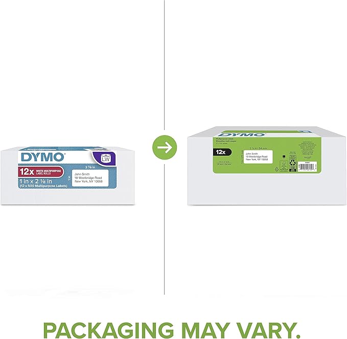 DYMO Authentic LW Multi - Purpose Labels for LabelWriter Label Printers, White, 1" x 2 - 1/8", 12 rolls of 500 (6000 Total) | All - Purpose Labels - TrueDesk
