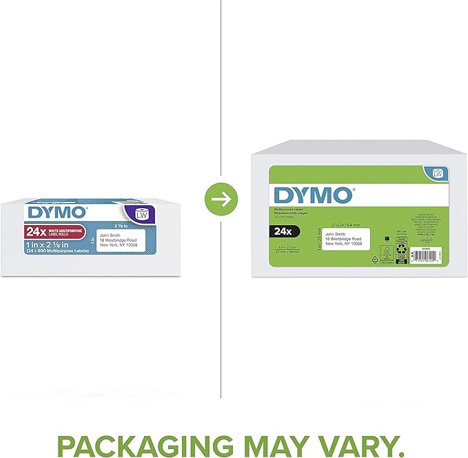 DYMO Authentic LW Multi - Purpose Labels for LabelWriter Label Printers, White, 1" x 2 - 1/8", 24 Rolls of 500 (12,000 Total) | All - Purpose Labels - TrueDesk