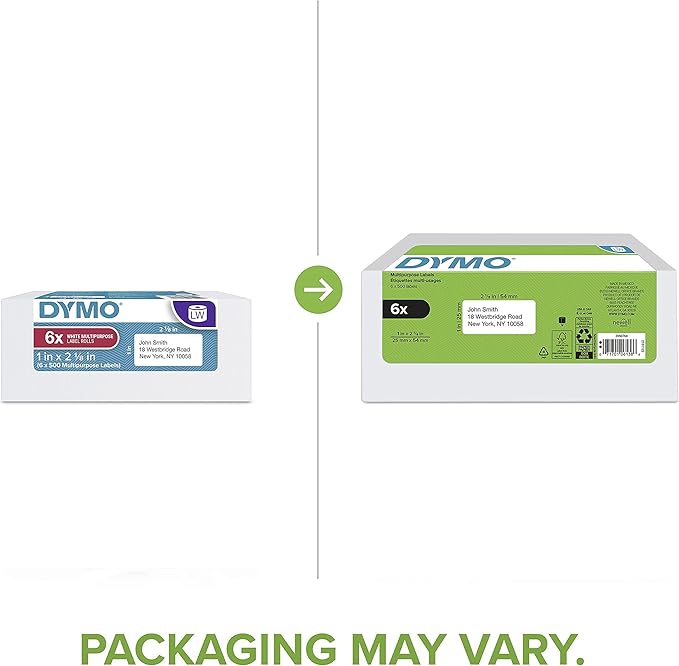 DYMO Authentic LW Multi - Purpose Labels for LabelWriter Label Printers, White, 1" x 2 - 1/8", 6 rolls of 500 (3000 Total) | All - Purpose Labels - TrueDesk