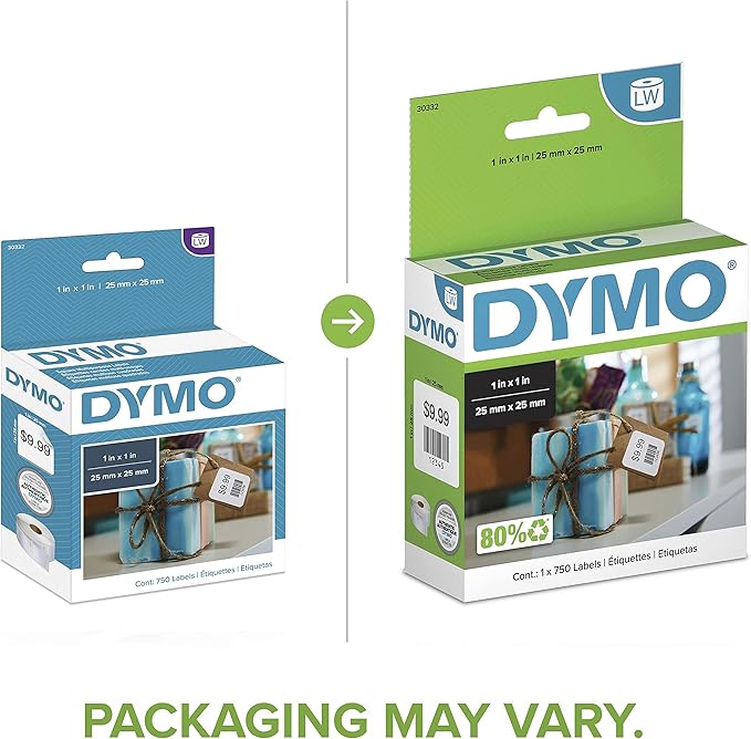 DYMO Authentic LW Multi - Purpose Square Labels DYMO Labels for LabelWriter Printers Great for Barcodes 1" x 1" 1 Roll of 750 | All - Purpose Labels - TrueDesk