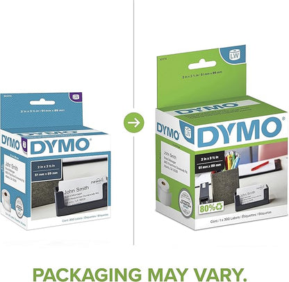 DYMO Authentic LW Non - Adhesive Business Card Labels for LabelWriter Label Printers, White, 2" x 3 - 1/2", 1 Roll of 300 | All - Purpose Labels - TrueDesk