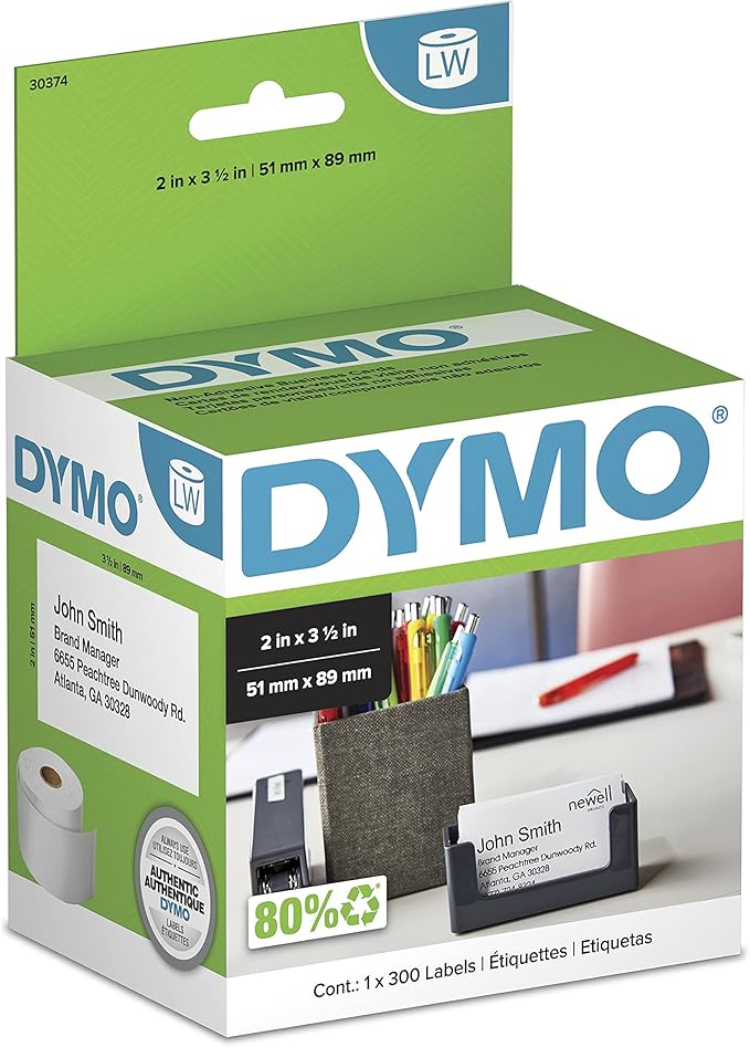 DYMO Authentic LW Non - Adhesive Business Card Labels for LabelWriter Label Printers, White, 2" x 3 - 1/2", 1 Roll of 300 | All - Purpose Labels - TrueDesk