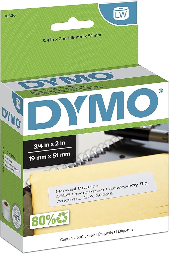 DYMO Authentic LW Return Address Labels DYMO Labels for LabelWriter Label Printers White 3/4" x 2" 1 Roll of 500 | Address Labels - TrueDesk