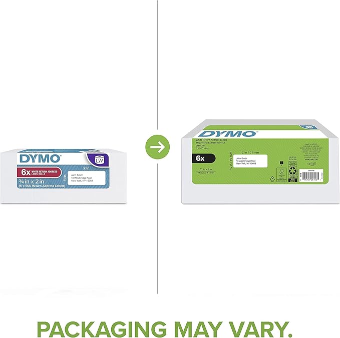 DYMO Authentic LW Return Address Labels for LabelWriter Label Printers, White, 3/4" x 2", 6 Rolls of 500 (3000 Total) | Address Labels - TrueDesk