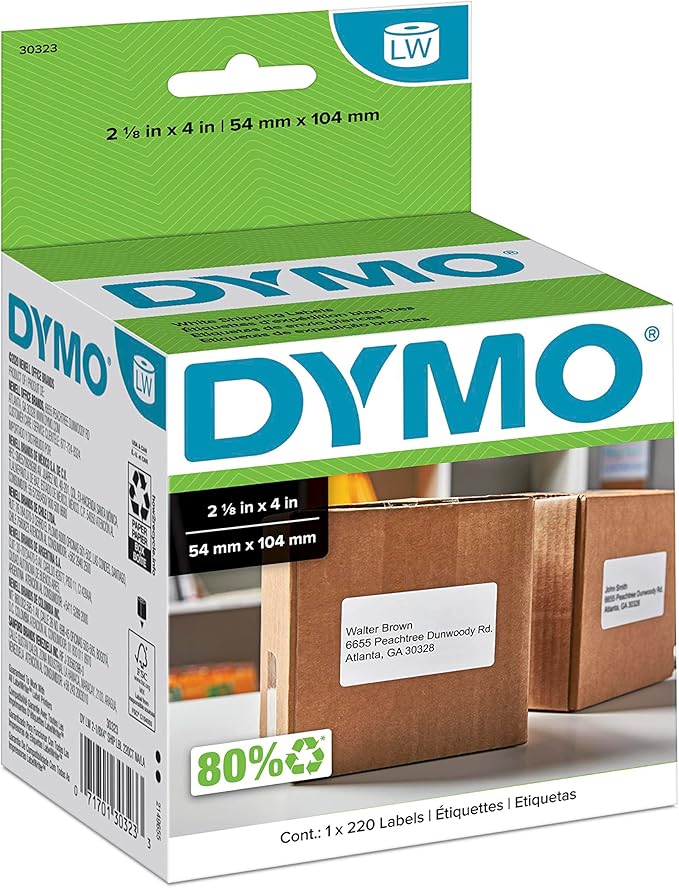 DYMO Authentic LW Shipping Labels, DYMO Labels for LabelWriter Label Printers, 2 - 1/8" x 4", 1 Roll of 220 | Laser Inkjet Printer Labels - TrueDesk