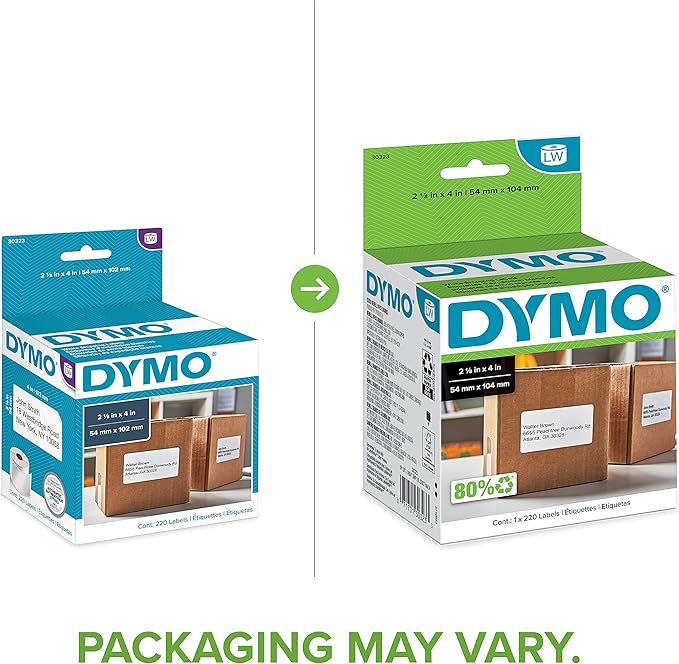 DYMO Authentic LW Shipping Labels, DYMO Labels for LabelWriter Label Printers, 2 - 1/8" x 4", 1 Roll of 220 | Laser Inkjet Printer Labels - TrueDesk