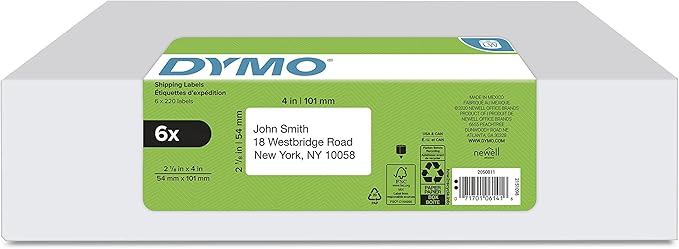 DYMO Authentic LW Standard Shipping Labels for LabelWriter Label Printers, White, 2 - 1/8" x 4", 6 rolls of 220 (1320 Total) | Address Labels - TrueDesk