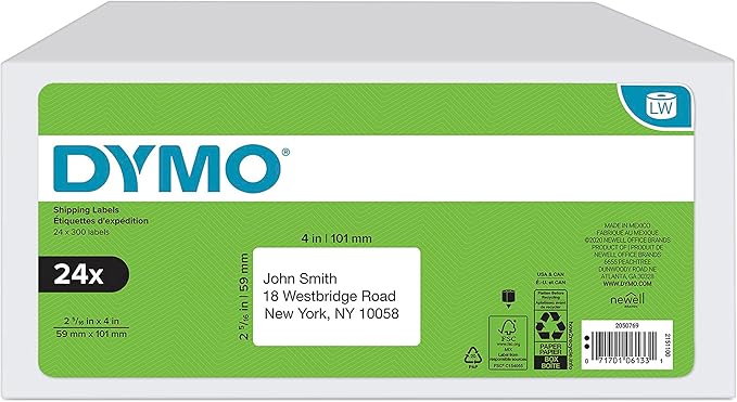 DYMO Authentic LW Standard Shipping Labels for LabelWriter Label Printers, White, 2 - 5/16" x 4", 24 Rolls of 300 (7,200 Total) | Laser Inkjet Printer Labels - TrueDesk