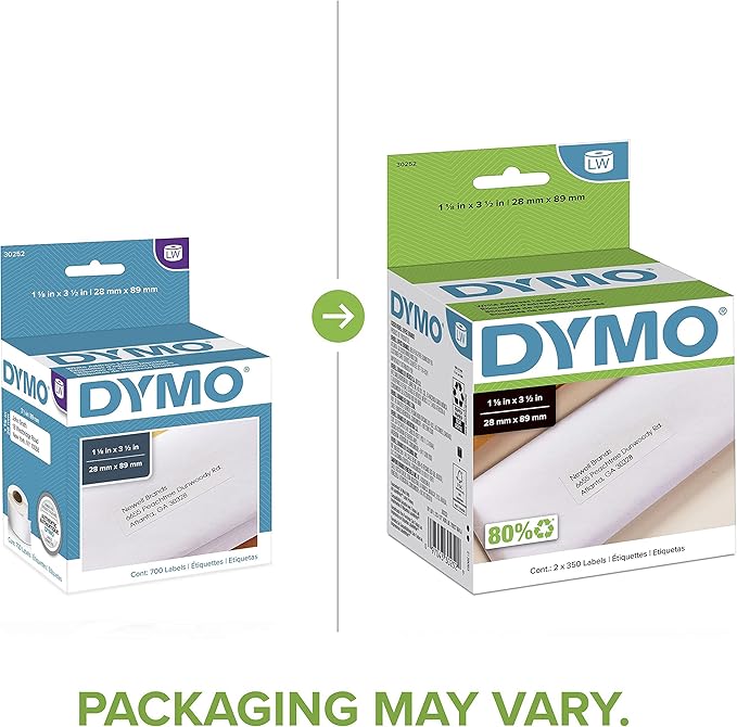 DYMO Authentic LW White Mailing Address Labels DYMO Labels for LabelWriter Label Printers 1 - 1/8" x 3 - 1/2" 2 Rolls of 350 (700 Total) | Address Labels - TrueDesk
