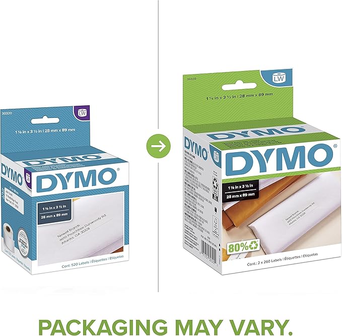 DYMO LW Mailing Address Labels for LabelWriter Label Printers, White, 1 - 1/8'' x 3 - 1/2'', 2 Rolls of 260 | Address Labels - TrueDesk