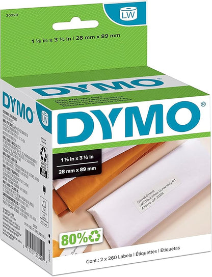 DYMO LW Mailing Address Labels for LabelWriter Label Printers, White, 1 - 1/8'' x 3 - 1/2'', 2 Rolls of 260 | Address Labels - TrueDesk