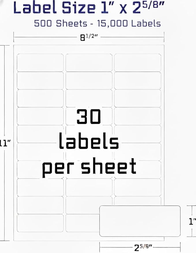 Easy Peeling Printable Address Shipping Labels, 1" x2 5/8" | Customizable Sticker | White | 15,000 Blank Mailing and Shipping Labels | Inkjet and Laser Printer Guaranteed | Blank Labels | Laser Inkjet Printer Labels - TrueDesk