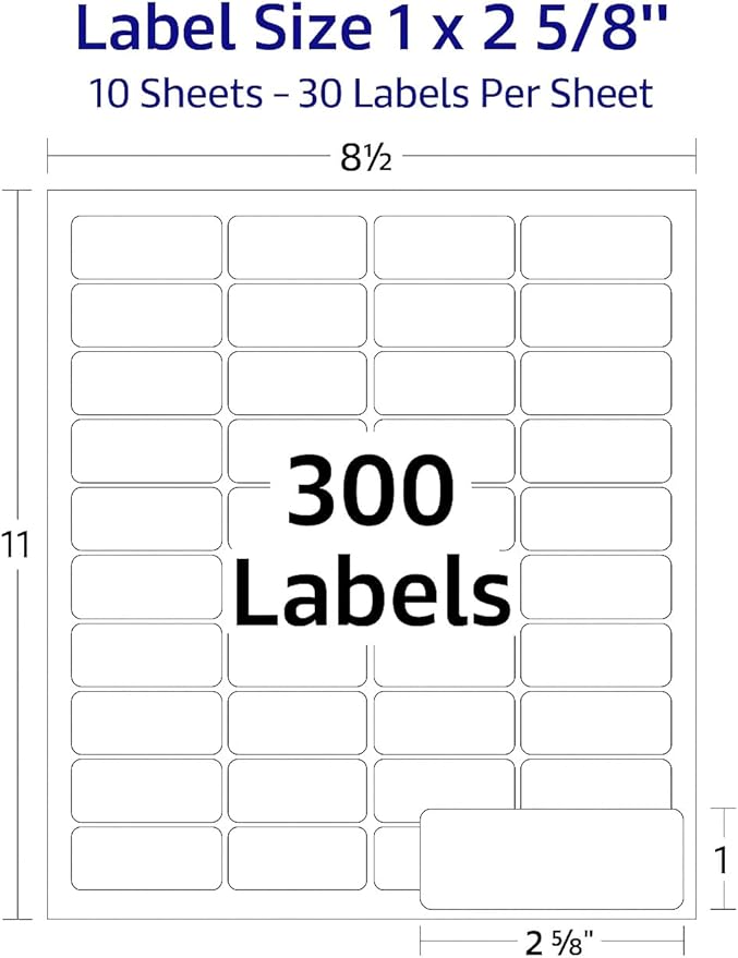 Easy Peeling Printable Address Shipping Labels, 1" x2 5/8" | Customizable Sticker | White | 300 Blank Mailing and Shipping Labels | Inkjet and Laser Printer Guaranteed | Blank Labels | Laser Inkjet Printer Labels - TrueDesk