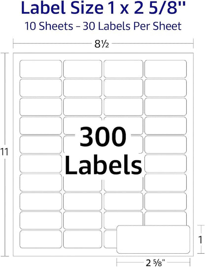 Easy Peeling Printable Address Shipping Labels, 1" x2 5/8" | Customizable Sticker | White | 300 Blank Mailing and Shipping Labels | Inkjet and Laser Printer Guaranteed | Blank Labels | Laser Inkjet Printer Labels - TrueDesk