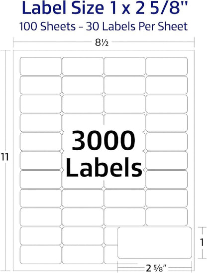 Easy Peeling Printable Address Shipping Labels, 2.625" x 1" | Customizable Sticker | White | 3,000 Blank Mailing and Shipping Labels | Inkjet and Laser Printer Guaranteed | Blank Labels | Laser Inkjet Printer Labels - TrueDesk
