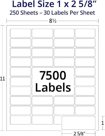 Easy Peeling Printable Address Shipping Labels, 2.625" x 1" | Customizable Sticker | White | 7500 Blank Mailing and Shipping Labels | Inkjet and Laser Printer Guaranteed | Blank Labels | Laser Inkjet Printer Labels - TrueDesk