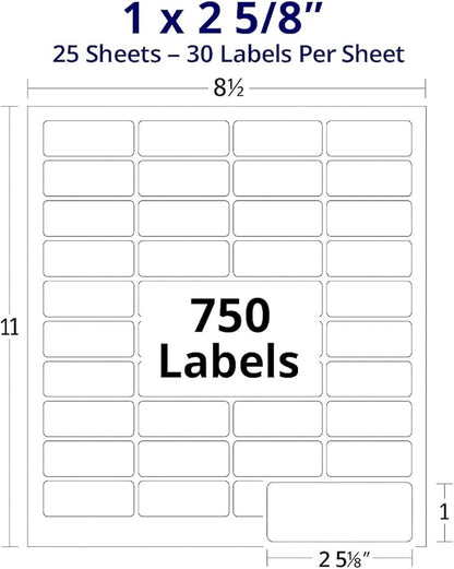 Easy Peeling Printable Address Shipping Labels,1" x2 5/8" | Customizable Sticker | White | 750 Blank Mailing and Shipping Labels | Inkjet and Laser Printer Guaranteed | Blank Labels | Laser Inkjet Printer Labels - TrueDesk