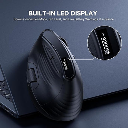 ECHTPower Ergonomic Vertical Mouse, Wireless Rechargeable Mouse with LED Display, 7 - Level Adjustable DPI up to 8000, Silent & Programmable Buttons, Multi - Device Connection for PC/Mac/Laptop | Mice - TrueDesk