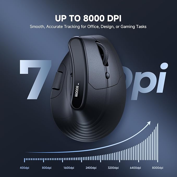 ECHTPower Ergonomic Vertical Mouse, Wireless Rechargeable Mouse with LED Display, 7 - Level Adjustable DPI up to 8000, Silent & Programmable Buttons, Multi - Device Connection for PC/Mac/Laptop | Mice - TrueDesk