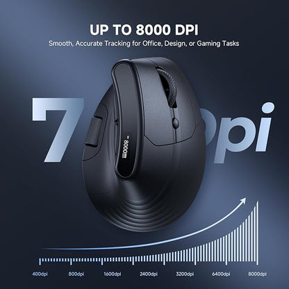 ECHTPower Ergonomic Vertical Mouse, Wireless Rechargeable Mouse with LED Display, 7 - Level Adjustable DPI up to 8000, Silent & Programmable Buttons, Multi - Device Connection for PC/Mac/Laptop | Mice - TrueDesk