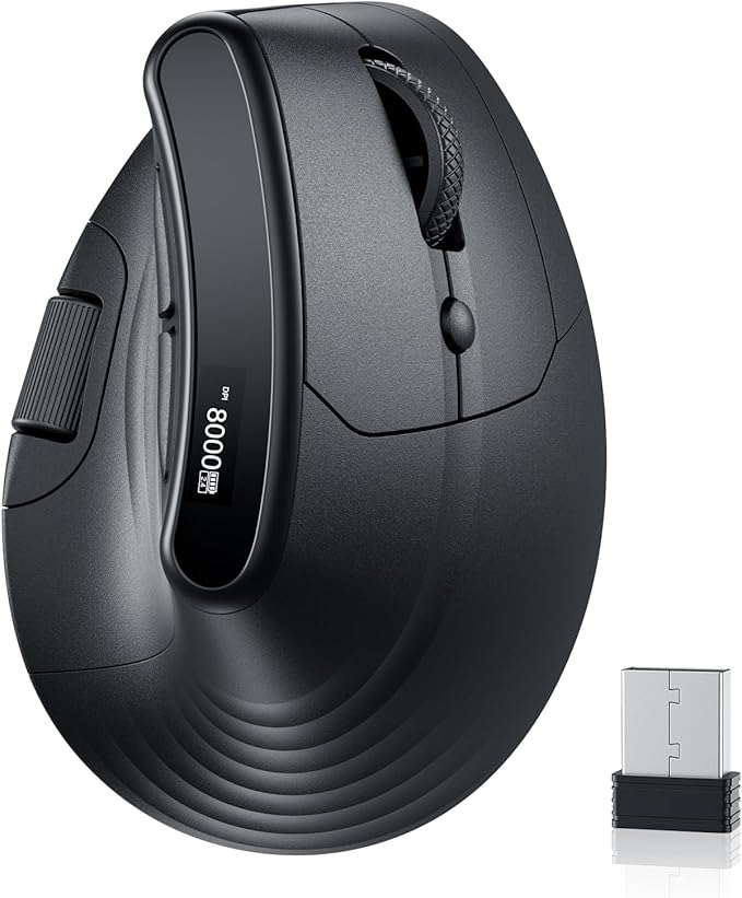 ECHTPower Ergonomic Vertical Mouse, Wireless Rechargeable Mouse with LED Display, 7 - Level Adjustable DPI up to 8000, Silent & Programmable Buttons, Multi - Device Connection for PC/Mac/Laptop | Mice - TrueDesk