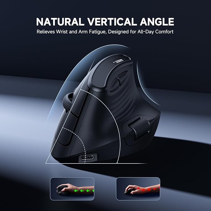 ECHTPower Ergonomic Vertical Mouse, Wireless Rechargeable Mouse with LED Display, 7 - Level Adjustable DPI up to 8000, Silent & Programmable Buttons, Multi - Device Connection for PC/Mac/Laptop | Mice - TrueDesk