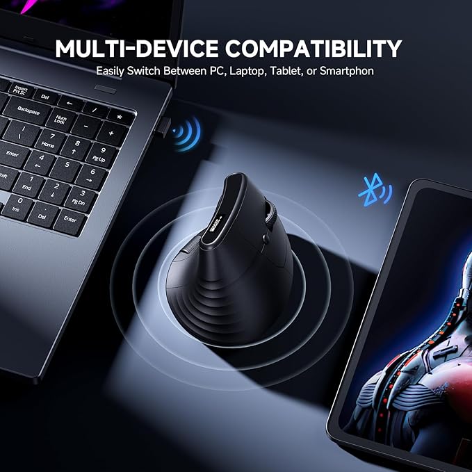 ECHTPower Ergonomic Vertical Mouse, Wireless Rechargeable Mouse with LED Display, 7 - Level Adjustable DPI up to 8000, Silent & Programmable Buttons, Multi - Device Connection for PC/Mac/Laptop | Mice - TrueDesk